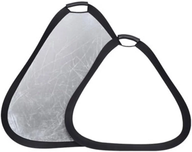 بازتابنده مثلثی عکاسی 2 در 1 دوربین رفلکس 60 سانتی متر | سطوح بازتابنده نقره ای/سفید | دسته تک دستی | بازتابنده نور بادوام قابل حمل با کیف حمل (80 سانتی متر)