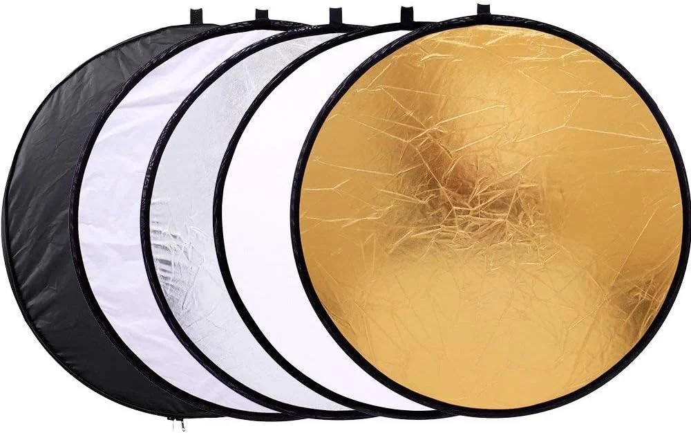 رفلکتور نور عکاسی 5 در 1 تاشو و قابل حمل 60 سانتی متری برای نورپردازی استودیویی/فضای باز به همراه کیف - شفاف، نقره ای، طلایی، سفید و مشکی
