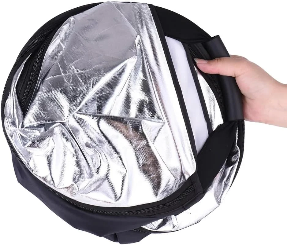 بازتابنده مثلثی عکاسی 2 در 1 دوربین رفلکس 60 سانتی متر | سطوح بازتابنده نقره ای/سفید | دسته تک دستی | بازتابنده نور بادوام قابل حمل با کیف حمل (80 سانتی متر)