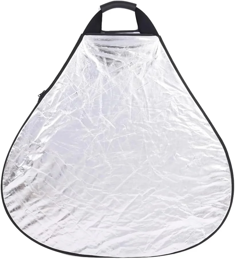 بازتابنده مثلثی عکاسی 2 در 1 دوربین رفلکس 60 سانتی متر | سطوح بازتابنده نقره ای/سفید | دسته تک دستی | بازتابنده نور بادوام قابل حمل با کیف حمل (80 سانتی متر)