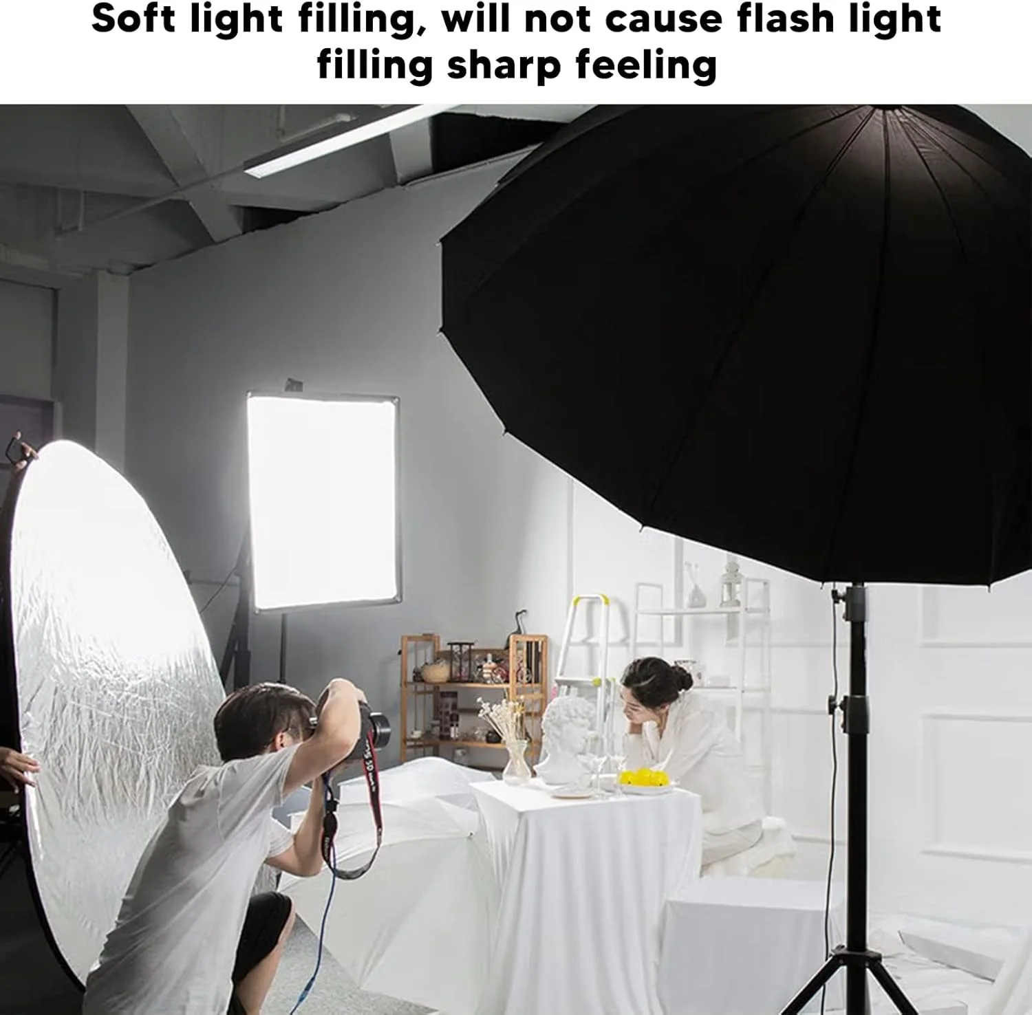 بازتابنده گرد عکاسی نقره ای سفید 2 در 1، صفحه نور پرکننده عکس، نور پرکننده نرم استودیوی عکاسی قابل حمل، برای نورپردازی زنده، عکاسی، با کیف نگهداری (60 سانتی متر)