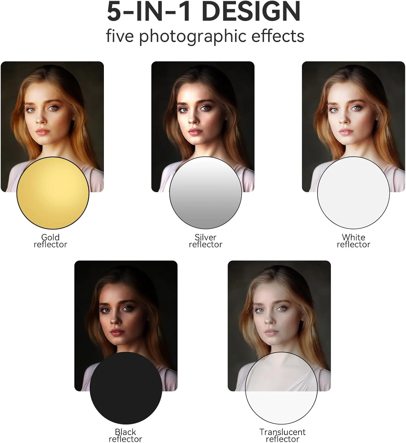 کیت رفلکتور نور UTEBIT 43 اینچی (110 سانتی متر) با پایه و دیفیوزر 5 در 1 تاشو چند دیسکی به همراه کیف، پایه نور 48 اینچی، نگهدارنده رفلکتور عکاسی - شفاف/نقره ای/طلایی/سفید/مشکی