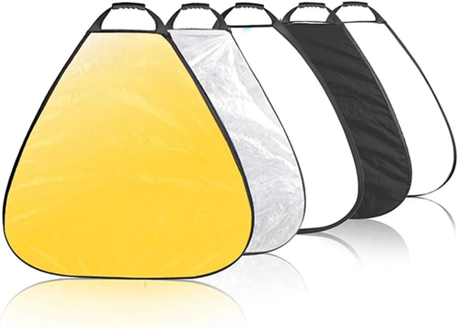 رفلکتور مثلثی 5 در 1 عکاسی وایت شاپ، رفلکتور نور 80 سانتی‌متری، پخش‌کننده نور تاشو چند دیسکی با کیف، شامل رنگ‌های شفاف، نقره‌ای، طلایی، سفید و مشکی برای نورپردازی استودیویی و عکاسی در فضای باز