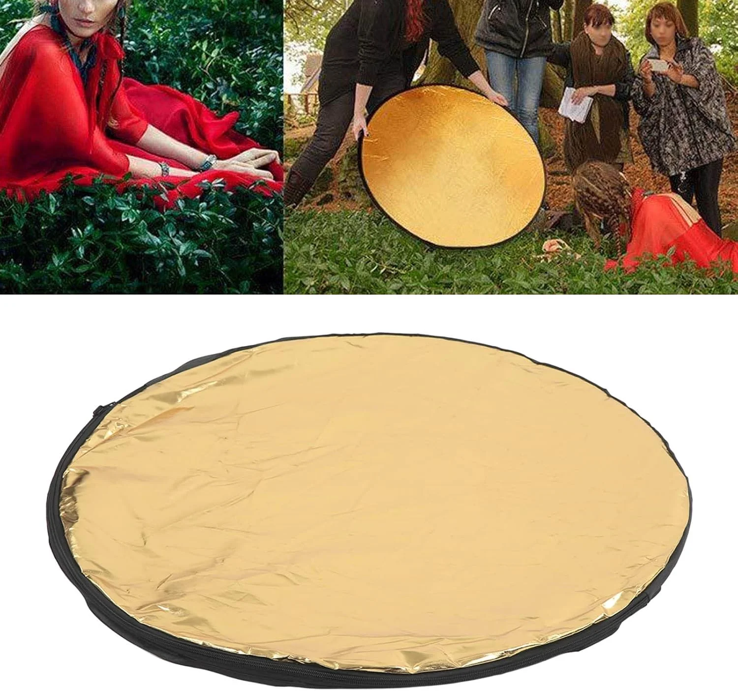 رفلکتور عکاسی 5 در 1، رفلکتور عکس چند دیسکی، تاشو با رنگ های نقره ای، طلایی، سفید و مشکی مات برای پر کردن نور، مسدود کردن نور، انعکاس نور (80 سانتی متر)