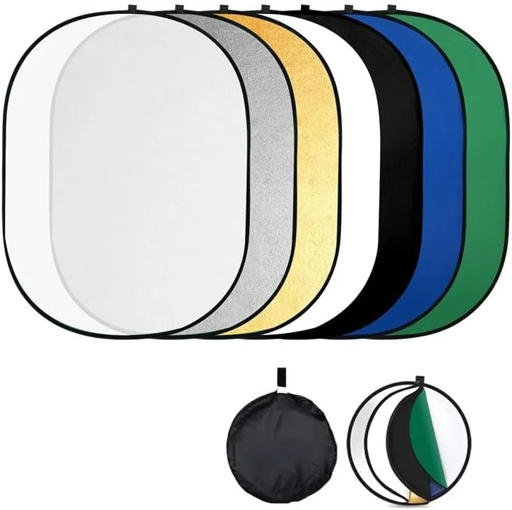 بازتابنده نور عکاسی 150x200 سانتی متر تاشو 7 در 1 بیضی شکل پخش کننده نور شفاف نقره ای طلایی سفید مشکی سبز آبی با کیف برای عکاسی در استودیو و فیلمبرداری