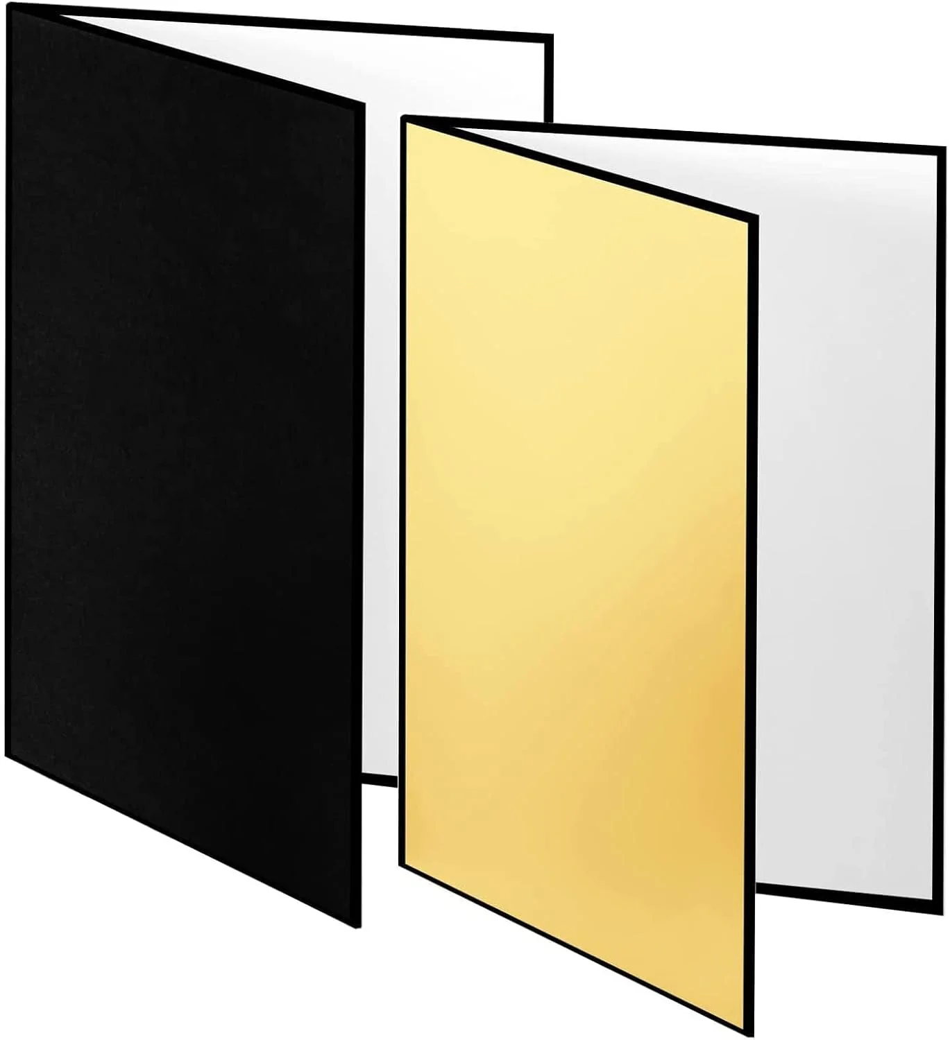 کارتن بازتابنده نور عکاسی 2 عددی A3 43x30 سانتی متر، برد پخش کننده نور تاشو کاغذی 4 در 1 برای استودیو عکس، عکاسی از اشیاء بی جان، محصول و غذا - مشکی، طلایی، نقره ای، سفید