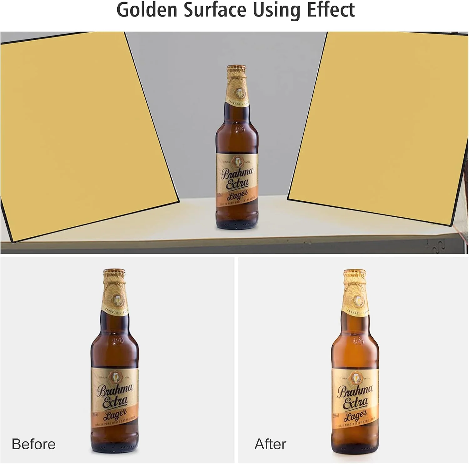 کارت بازتابنده نور تاشو عکاسی 3 در 1 (سیاه، سفید، طلایی) سایز A3، مناسب برای عکاسی از محصولات، غذا و اشیاء بی‌جان