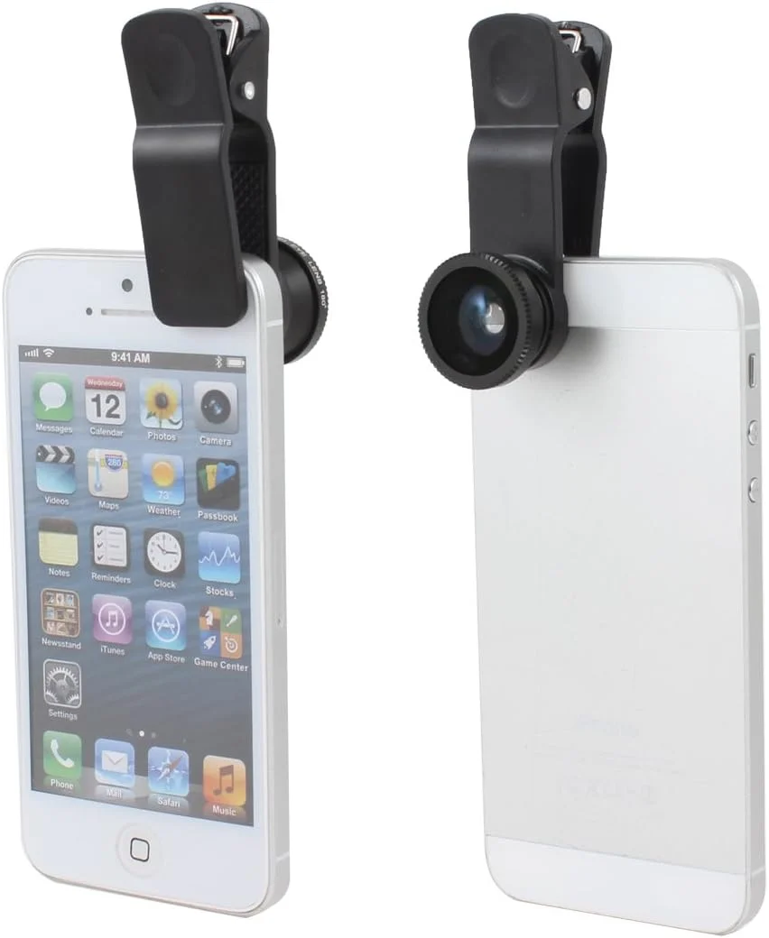 لنز دوربین کلیپسی موبایل چشم ماهی، زاویه باز و ماکرو مشکی