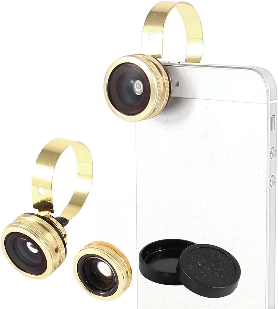 لنز تلفن همراه 3 در 1، لنز چشم ماهی 180 درجه + زاویه باز، رنگ طلایی