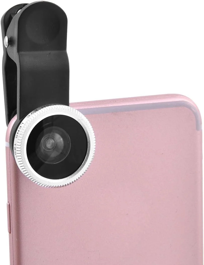 کیت لنز دوربین موبایل 3 در 1 شامل لنز چشم ماهی، زاویه باز 0.67X و ماکرو، رنگ نقره ای