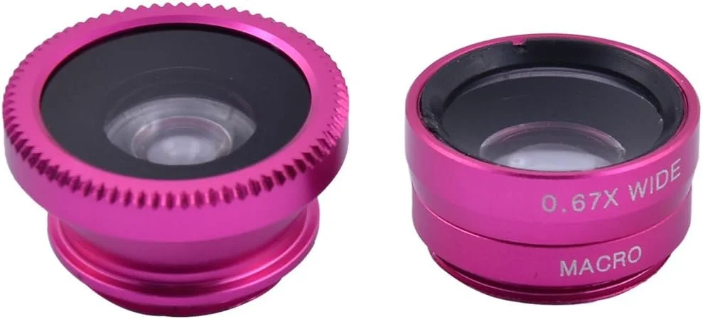 کیت لنز دوربین گوشی موبایل 3 در 1، چشم ماهی 180 درجه، زاویه دید گسترده 0.67X، ماکرو - سرخابی