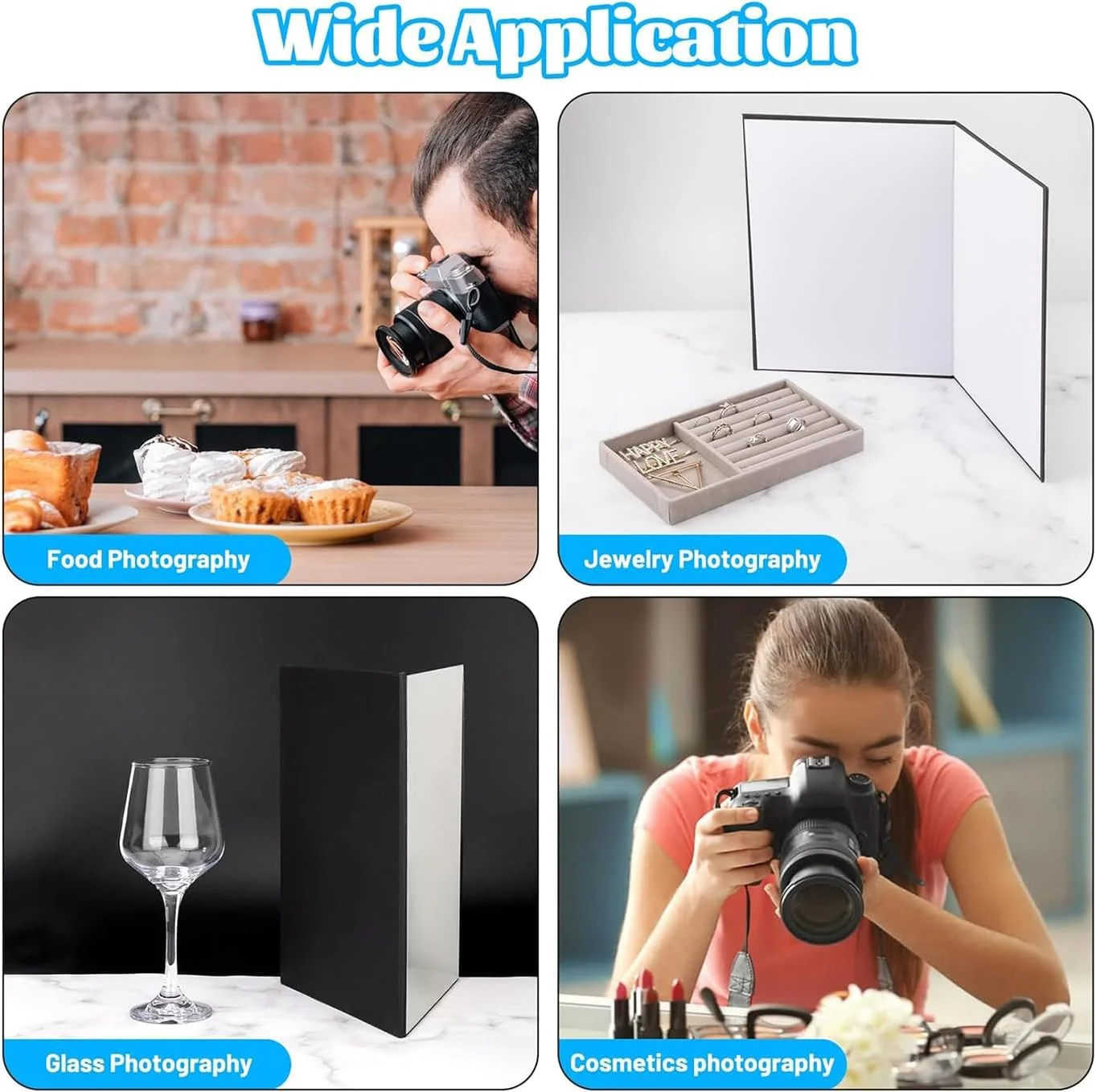 بازتابنده نور قابل حمل A4، بسته 2 عددی بازتابنده نور 3 در 1 عکاسی، تخته پخش کننده نور تاشو مقوایی برای نورپردازی ضبط ویدئو عکاسی محصول