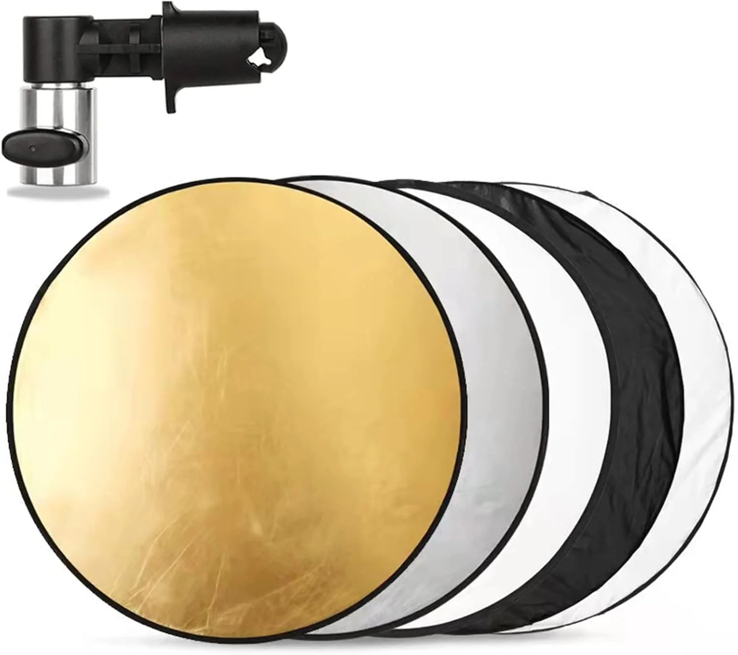 رفلکتور عکاسی با گیره 80 سانتی متری 5 در 1 نور عکس، پخش کننده تاشو با کیف و نگهدارنده رفلکتور برای عکاسی استودیویی نورپردازی فضای باز، نقره ای، طلایی، سفید، مشکی