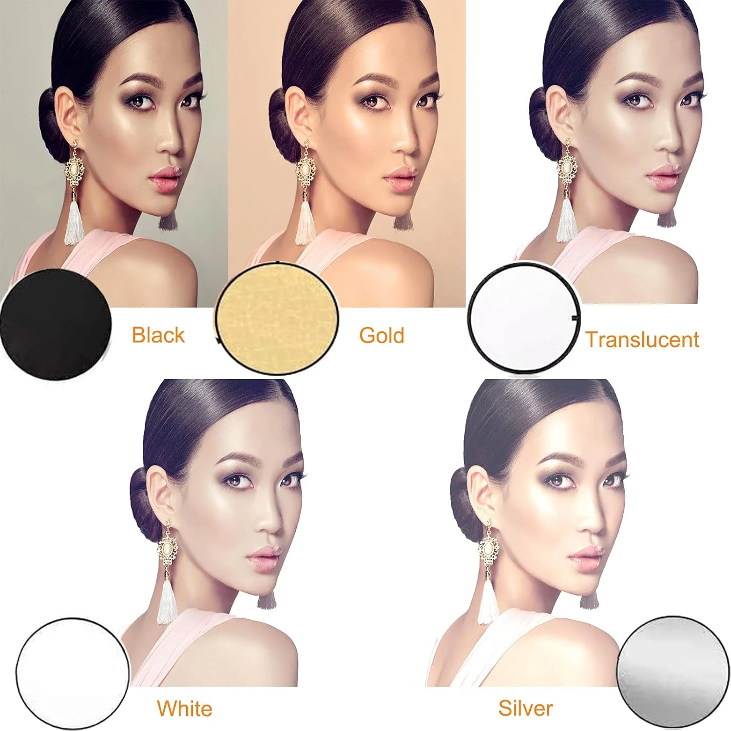 رفلکتور عکاسی با گیره 80 سانتی متری 5 در 1 نور عکس، پخش کننده تاشو با کیف و نگهدارنده رفلکتور برای عکاسی استودیویی نورپردازی فضای باز، نقره ای، طلایی، سفید، مشکی