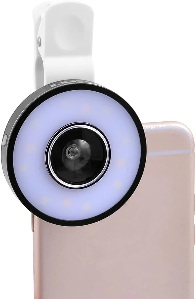 لنز دوربین 6 در 1 چندگانه LED با نور ماکرو و زاویه دید عریض مشکی برای تلفن همراه