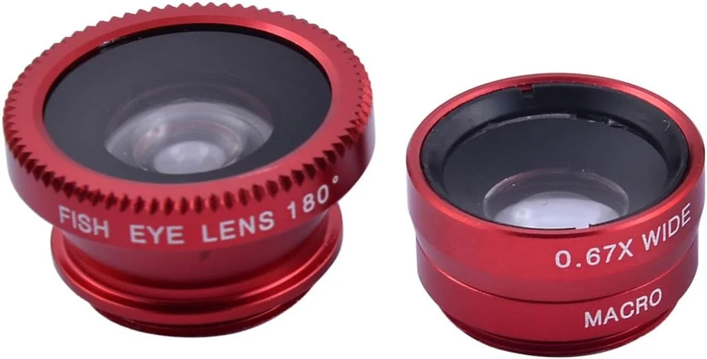 کیت لنز دوربین موبایل 3 در 1 شامل فیش آی 180 درجه، واید انگل 0.67X و ماکرو - قرمز کیت لنز دوربین موبایل 3 در 1 شامل فیش آی 180 درجه، واید انگل 0.67X و ماکرو - قرمز