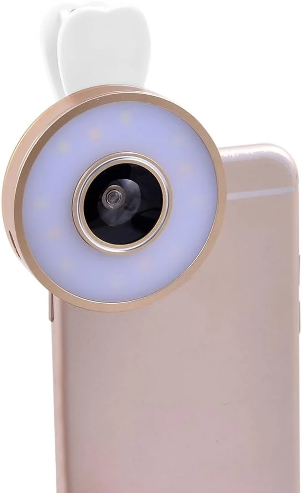 کیت لنز دوربین چند منظوره 6 در 1 شامل فیش آی، ماکرو، واید انگل به همراه نور LED - رنگ طلایی