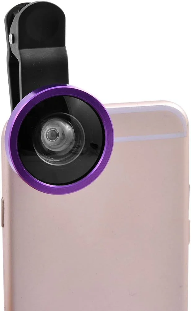 لنز دوربین زاویه باز فوق العاده HD 0.4X با گیره یونیورسال بنفش برای تلفن همراه