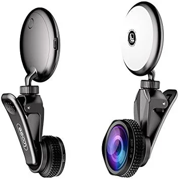 فلاش سلفی LED مدل RK19 با 9 سطح تنظیم نور و لنزهای فیش آی، واید انگل و ماکرو