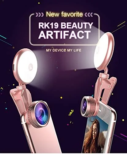 فلاش سلفی LED مدل RK19 با 9 سطح تنظیم نور و لنزهای فیش آی، واید انگل و ماکرو