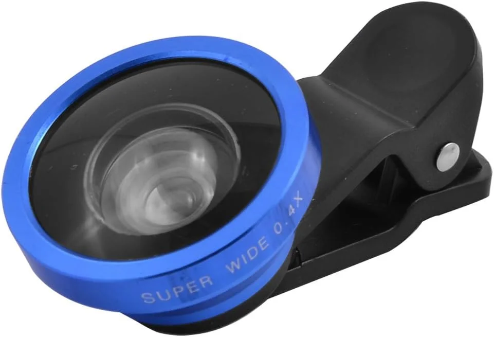 لنز دوربین زاویه باز فوق العاده عریض 0.4X HD با گیره جداشدنی یونیورسال آبی رنگ برای تلفن همراه لنز دوربین زاویه باز فوق العاده عریض 0.4X HD با گیره جداشدنی یونیورسال آبی رنگ برای تلفن همراه