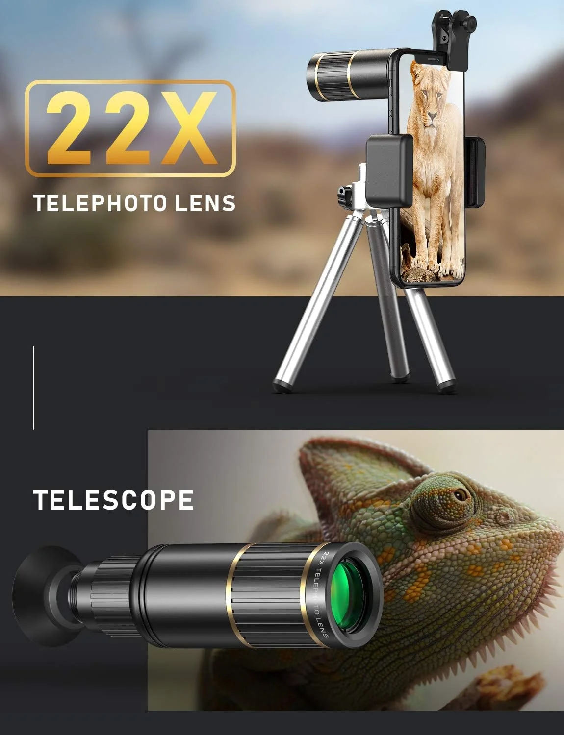 لنز دوربین گوشی برای آیفون، سامسونگ گلکسی و سایر گوشی ها، لنز تله فوتو 22X، لنز فیش آی 205 درجه، لنز سوپر واید انگل 0.67X و لنز ماکرو 25X، سه پایه فلزی، کیف مسافرتی و گیره جهانی لنز دوربین گوشی برای آیفون، سامسونگ گلکسی و سایر گوشی ها، لنز تله فوتو 22X، لنز فیش آی 205 درجه، لنز سوپر واید انگل 0.67X و لنز ماکرو 25X، سه پایه فلزی، کیف مسافرتی و گیره جهانی