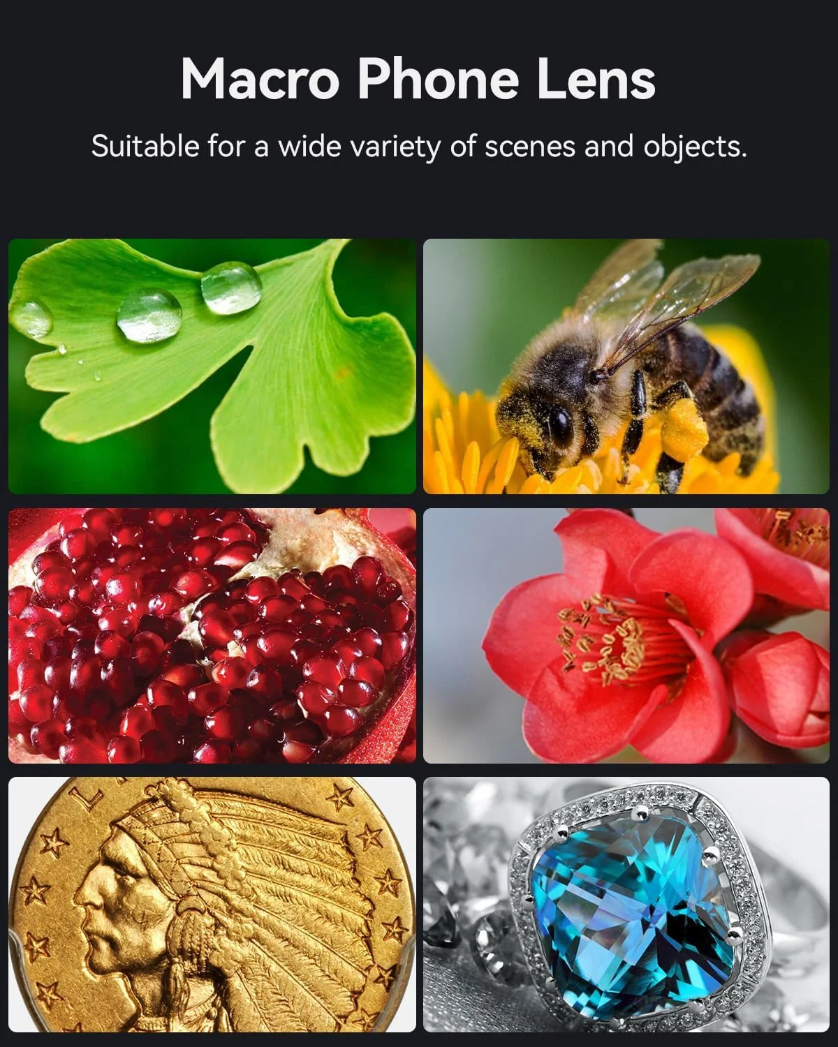 لنز ماکرو 100 میلیمتری برای تلفن همراه، کیت لنز ماکرو 10 برابر برای تلفن هوشمند با گیره یونیورسال، اتصال لنز ماکرو دوربین تلفن برای تلفن های همراه و اکثر تلفن های هوشمند اندروید، دیافراگم F1.8 لنز ماکرو 100 میلیمتری برای تلفن همراه، کیت لنز ماکرو 10 برابر برای تلفن هوشمند با گیره یونیورسال، اتصال لنز ماکرو دوربین تلفن برای تلفن های همراه و اکثر تلفن های هوشمند اندروید، دیافراگم F1.8