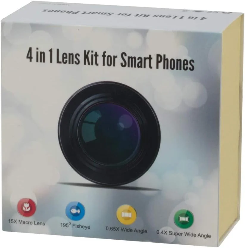 ست لنز 4 در 1 شامل لنزهای ماکرو، واید، سوپر واید و فیش آی کلیپسی برای تلفن ست لنز 4 در 1 شامل لنزهای ماکرو، واید، سوپر واید و فیش آی کلیپسی برای تلفن