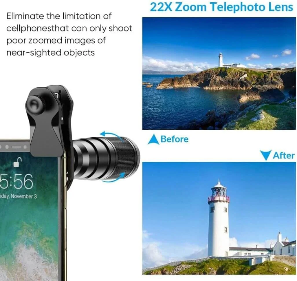 کیت لنز تله فوتو 22X گوشی هوشمند به همراه لنزهای کالیدوسکوپ و لوازم جانبی عکاسی کیت لنز تله فوتو 22X گوشی هوشمند به همراه لنزهای کالیدوسکوپ و لوازم جانبی عکاسی