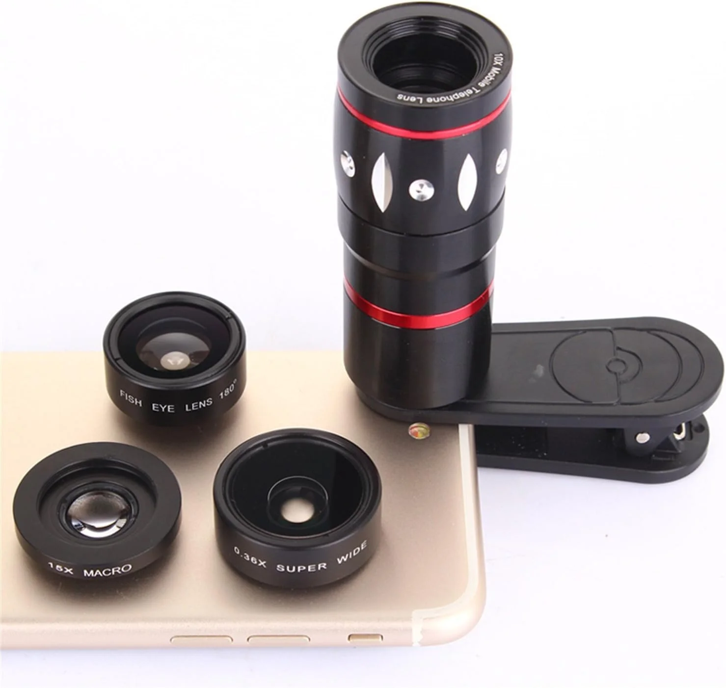 کیت لنز تلفن همراه 3 در 1 یونیورسال Tenlacum، شامل لنز دوربین، لنز اپتیکال 10x سوپریور میکرو، لنز چشم ماهی 180 درجه و لنز زاویه باز سوپر واید 0.36 7 و لنز زاویه باز 0.45x