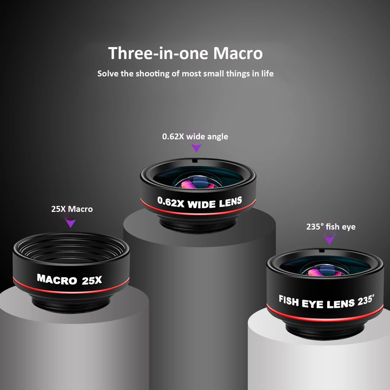 کیت لنز دوربین گوشی ULHYC 3 در 1، لنز چشم ماهی 235 درجه + لنز ماکرو 25X + لنز زاویه باز 0.62X برای تلفن هوشمند کیت لنز دوربین گوشی ULHYC 3 در 1، لنز چشم ماهی 235 درجه + لنز ماکرو 25X + لنز زاویه باز 0.62X برای تلفن هوشمند