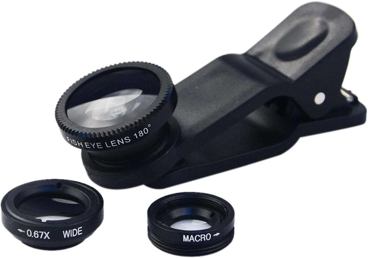 کیت لنز دوربین گوشی، مجموعه لنز گوشی 3 در 1 با گیره جهانی به همراه کیف نگهداری و گیره، سازگار با اکثر گوشی های هوشمند (لنز فیش آی + لنز واید انگل + لنز ماکرو)