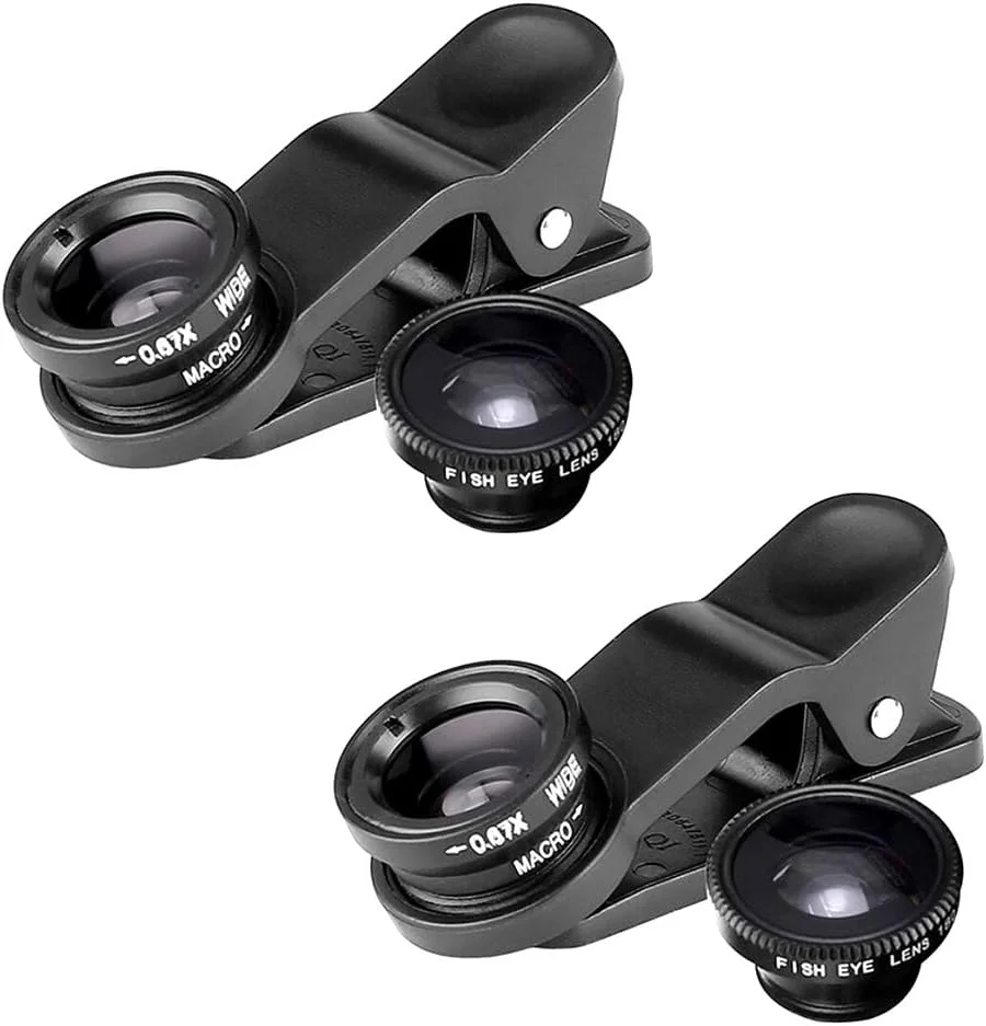 یک ست لنز دوربین گوشی موبایل یونیورسال 3 در 1، شامل لنز چشم ماهی 2 در 1، لنز ماکرو و واید انگل با گیره یونیورسال - مشکی یک ست لنز دوربین گوشی موبایل یونیورسال 3 در 1، شامل لنز چشم ماهی 2 در 1، لنز ماکرو و واید انگل با گیره یونیورسال - مشکی
