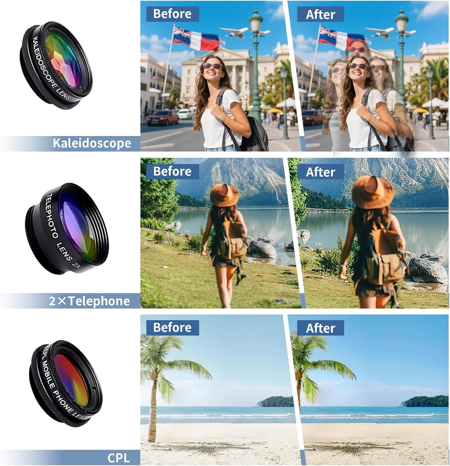 کیت لنز موبایل یونیورسال 7 در 1، شامل لنز فیش آی 198 درجه، لنز ماکرو 15X، لنز زاویه باز 0.63X CPL فیلتر ستاره ای با لوازم جانبی عکاسی برای تلفن هوشمند