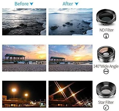 کیت لنز دوربین گوشی 6 در 1 Apexel، شامل لنز واید، لنز ماکرو، لنز فیش آی، فیلتر ND، فیلتر CPL و فیلتر استار، گیره اتصال برای گوشی های آیفون 8/X/7/Plus، سامسونگ S8 و گوشی های هوشمند اندروید کیت لنز دوربین گوشی 6 در 1 Apexel، شامل لنز واید، لنز ماکرو، لنز فیش آی، فیلتر ND، فیلتر CPL و فیلتر استار، گیره اتصال برای گوشی های آیفون 8/X/7/Plus، سامسونگ S8 و گوشی های هوشمند اندروید