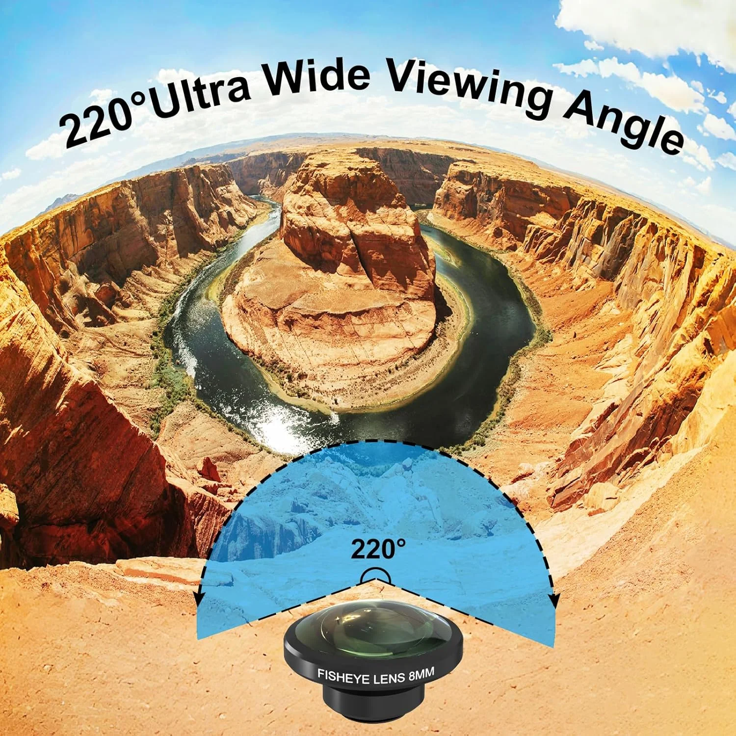 لنز چشم‌ماهی 8 میلی‌متری 220 درجه برای گوشی‌های هوشمند آیفون و اندروید، سازگار با قفس تلفن SmallRig NEEWER، دارای گیره لنز تلفن جهانی با رزوه 17 میلی‌متری و کیف قابل حمل مشکی