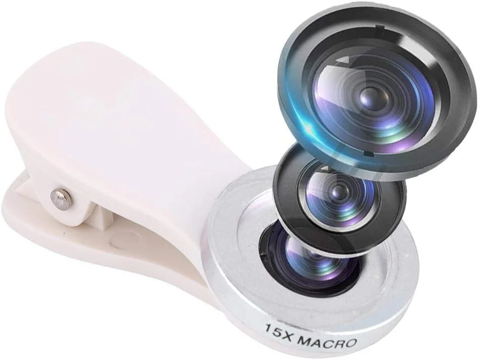 لنز دوربین موبایل زاویه باز 3 در 1 یونیورسال فیش آی و کیت لنز دوربین با گیره ماکرو برای تبلت گوشی هوشمند