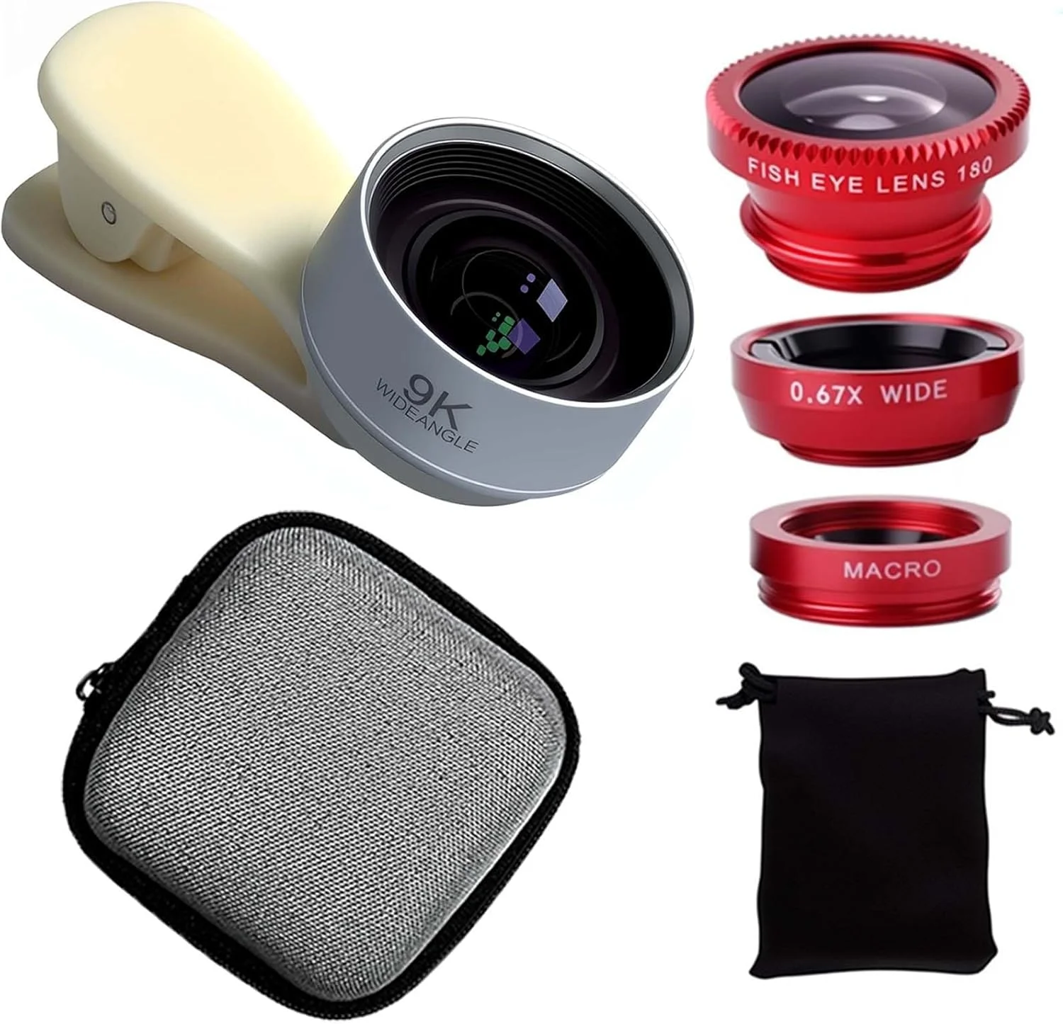 کیت لنز دوربین واید انگل 9K، لنز موبایل 130 درجه با لنزهای ماکرو و فیش آی، نقره ای