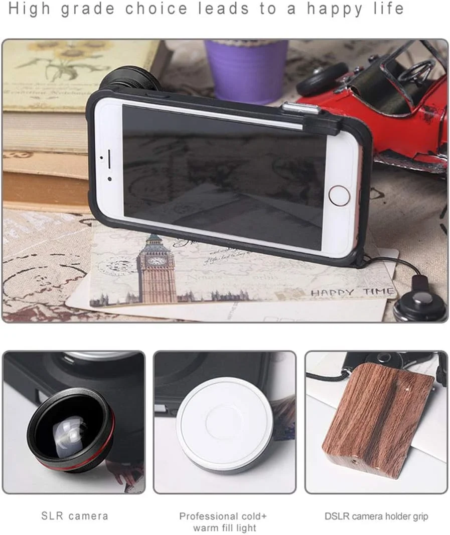 قاب گوشی YYQ New RK23 مناسب آیفون 8 و 7 با نور پرکننده زیبایی سلفی 9 سطح روشنایی، به همراه لنز واید انگل + ماکرو + فیش آی (مشکی) (رنگ: مشکی)