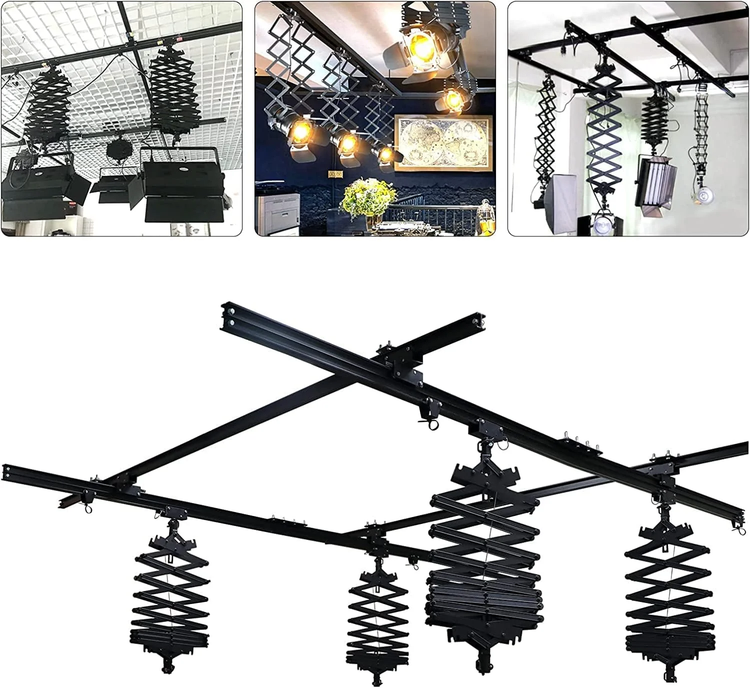 سیستم ریل سقفی پانتوگراف عکاسی استودیویی DATOU BOSS 197" x197" 5.0M، سیستم نورپردازی ریلی استودیویی، بازوی پانتوگراف استودیویی 43-200CM، سیستم ریل سقفی استودیویی عکاسی (5.0×5.0M-B)
