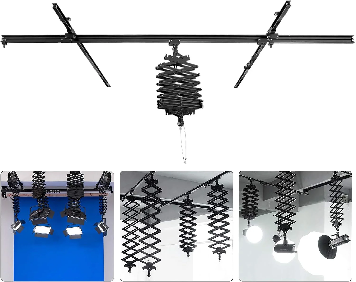 سیستم ریل سقفی استودیویی پانتوگراف DATOU BOSS با ابعاد 98 در 98 اینچ، کیت کامل با آویز لامپ سقفی عکاسی 43-200 سانتی متری، سیستم ریل پشتیبانی نورپردازی استودیویی (2.5×2.5M-C)