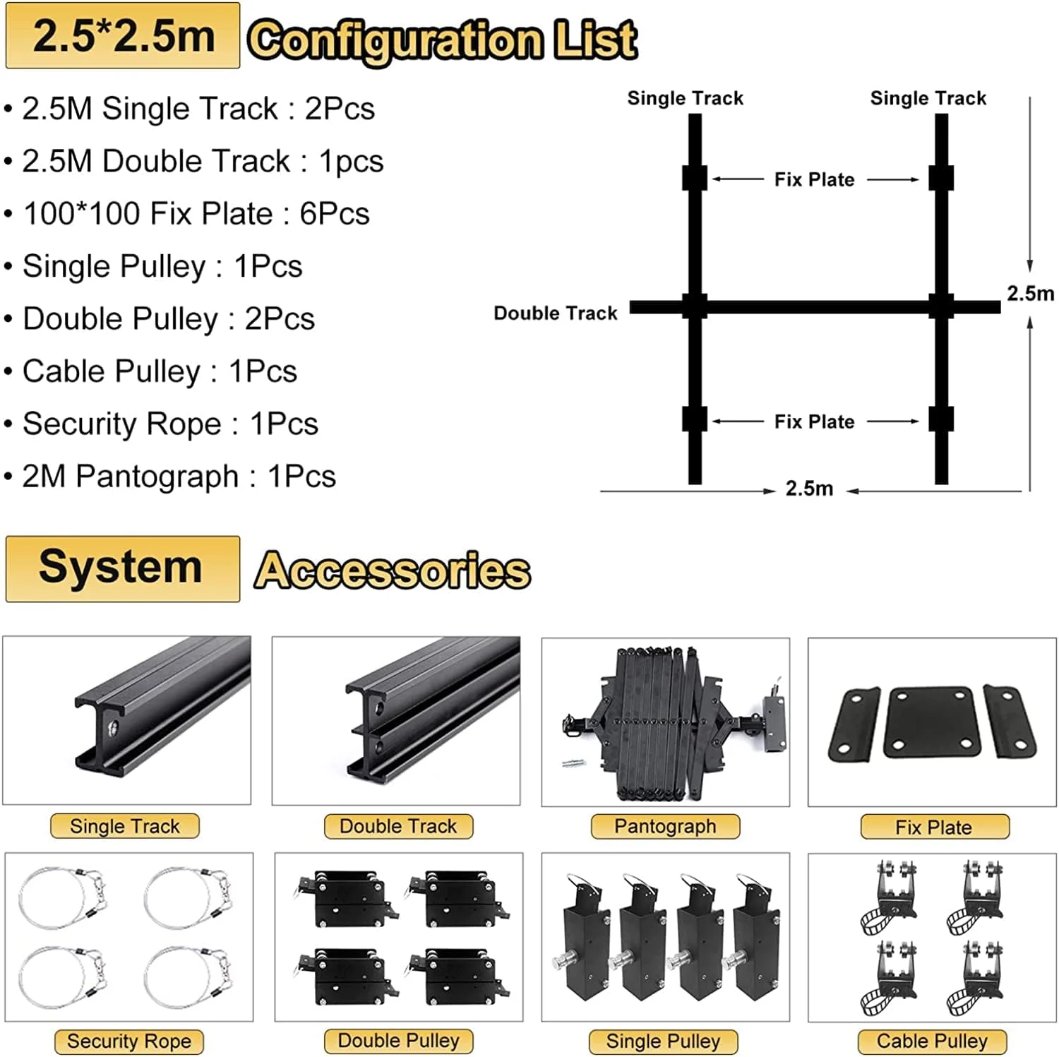 سیستم ریل سقفی استودیویی پانتوگراف DATOU BOSS با ابعاد 98 در 98 اینچ، کیت کامل با آویز لامپ سقفی عکاسی 43-200 سانتی متری، سیستم ریل پشتیبانی نورپردازی استودیویی (2.5×2.5M-C)