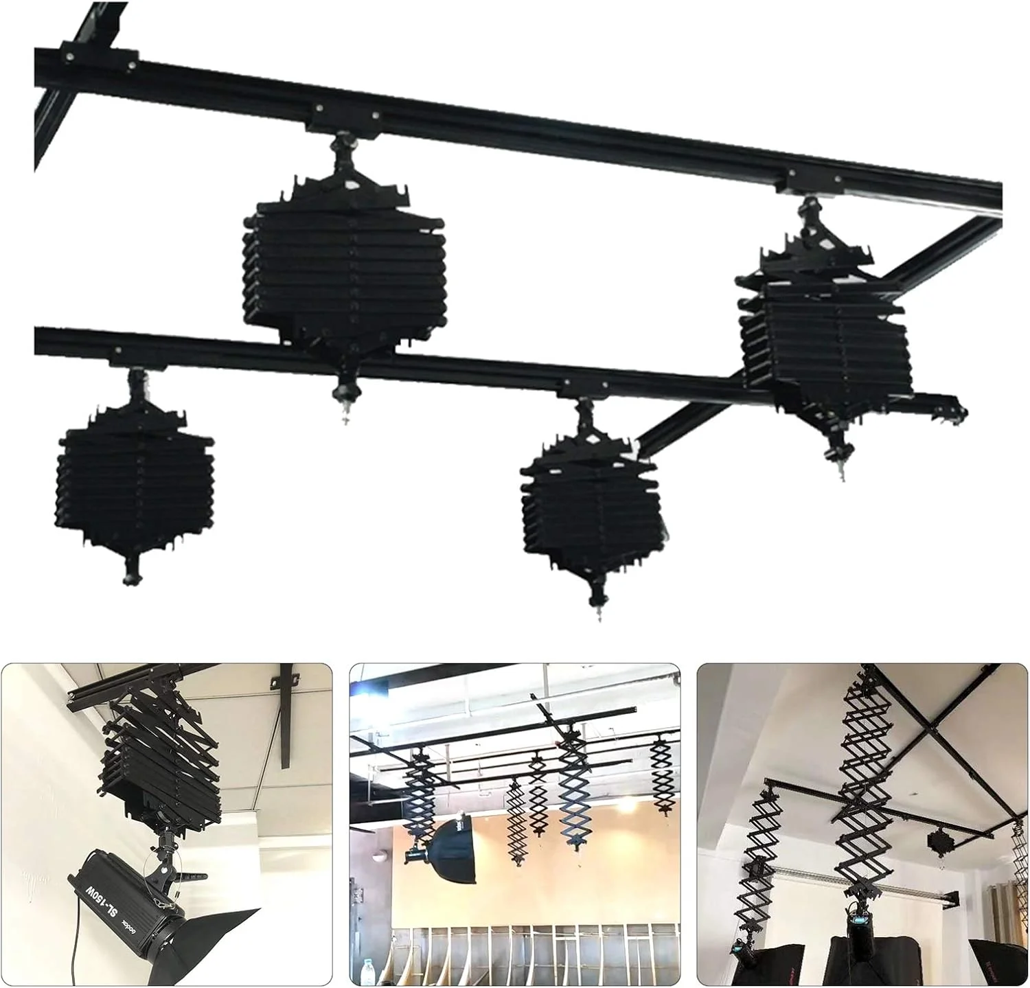 سیستم ریل نصب نورپردازی استودیویی کامل داتو باس 2 متر در 2 متر با پانتوگراف 2 متری، سیستم ریل پشتیبانی نورپردازی استودیویی برای فیلمبرداری و عکاسی