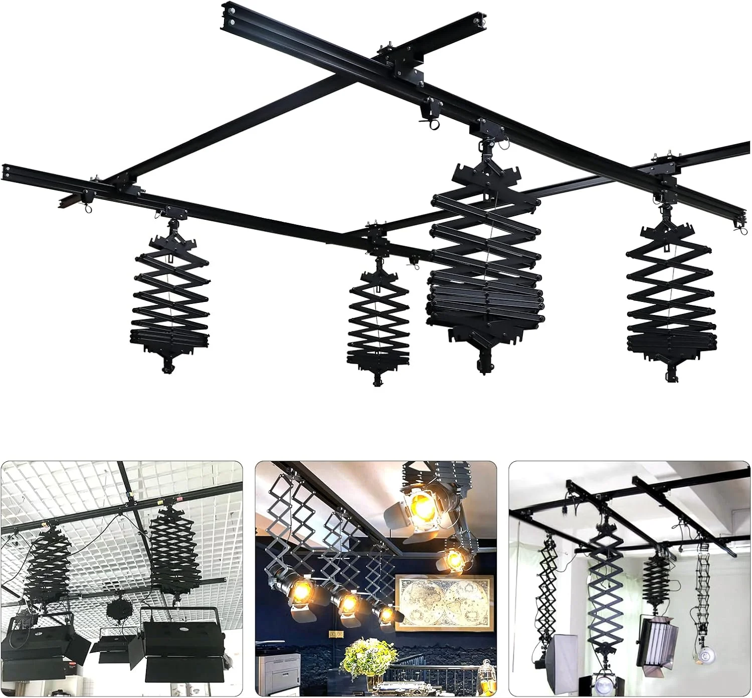 کیت کامل سیستم ریل سقفی استودیویی پانتوگراف DATOU BOSS با ابعاد 98 در 98 اینچ به همراه آویز چراغ سقفی عکاسی 43-200 سانتی متری (2.5×2.5M-A)