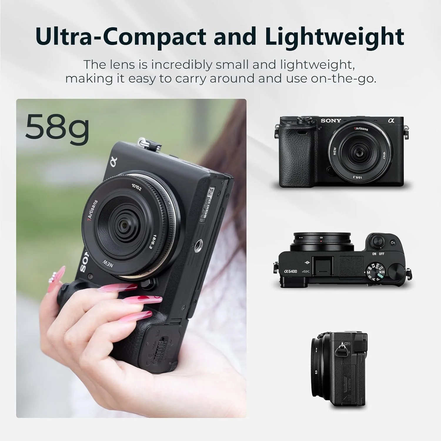 لنز پرایم 7artisans 18mm F6.3 Mark II UFO APS-C، سازگار با دوربین های بدون آینه Sony E-Mount مدل های A5000 A6000 A6100 A6300 A6400 A6500 A6600 NEX-3 NEX-3N NEX-3R NEX-5T NEX-5R، جمع و جور و سبک