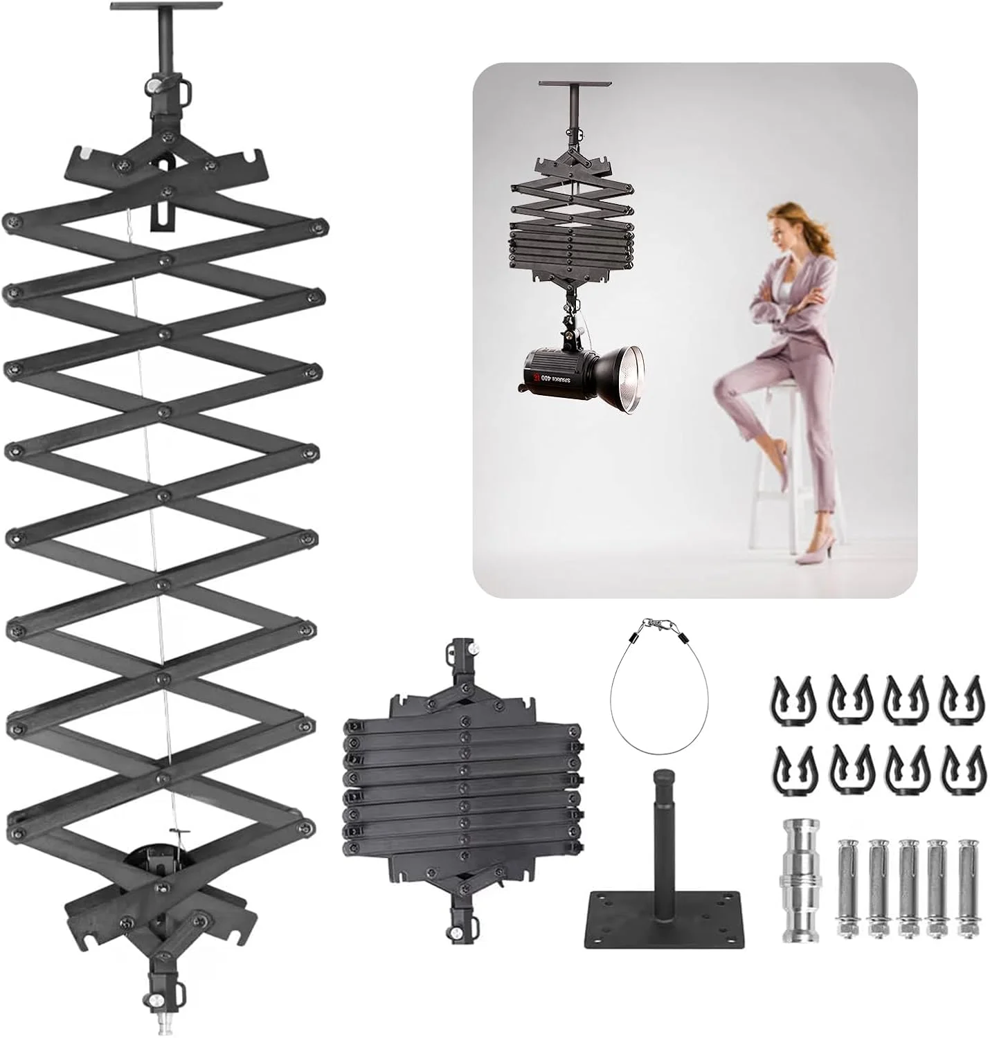 پانتوگراف آویز تجهیزات نورپردازی استودیویی DATOUBOSS با طول 2 متر برای سیستم ریل سقفی استودیو عکاسی، پخش زنده، مونو لایت، سافت باکس، نورافکن و چتر