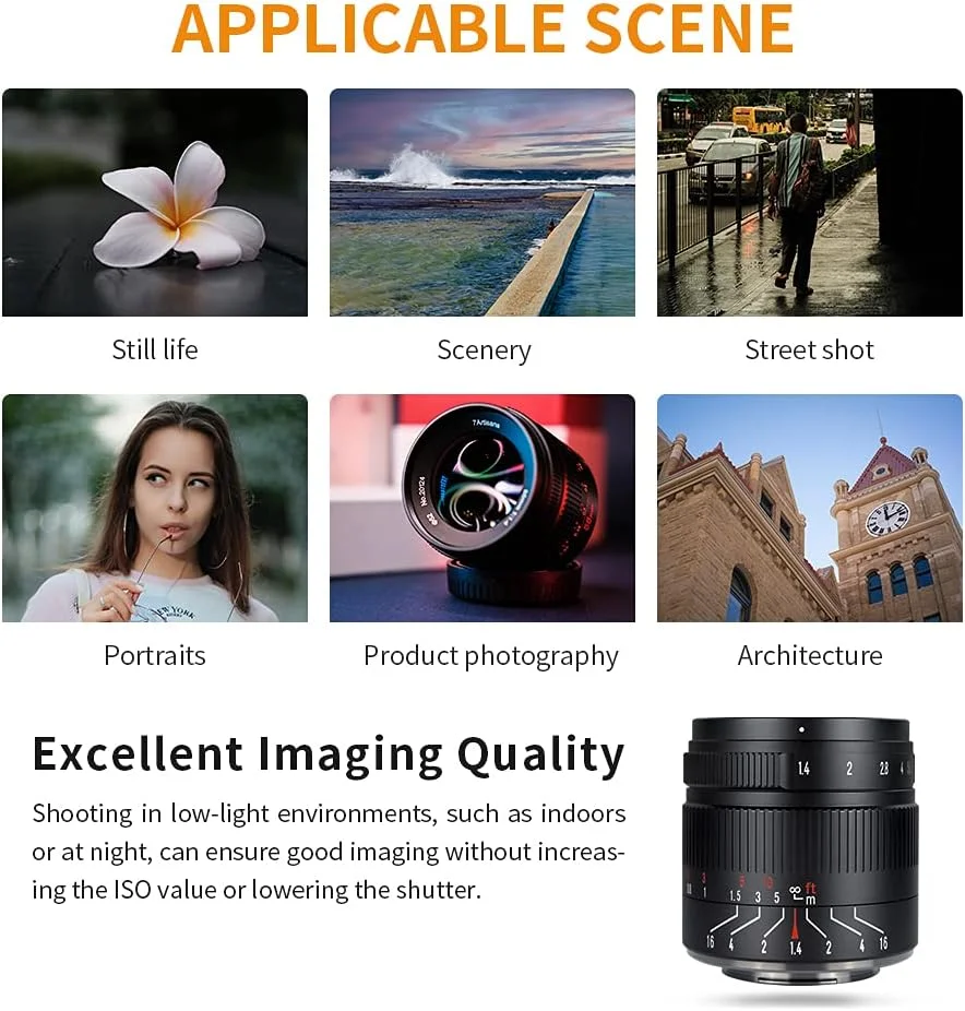 لنز فوکوس دستی 7artisans 55mm F1.4 Mark II APS-C با دیافراگم بزرگ برای دوربینهای بدون آینه M4/3 مناسب برای Olympus E-PL3/E-PL6/E-M1 II/Pen E-PL10 و Panasonic GH1/GX9 لنز فوکوس دستی 7artisans 55mm F1.4 Mark II APS-C با دیافراگم بزرگ برای دوربینهای بدون آینه M4/3 مناسب برای Olympus E-PL3/E-PL6/E-M1 II/Pen E-PL10 و Panasonic GH1/GX9