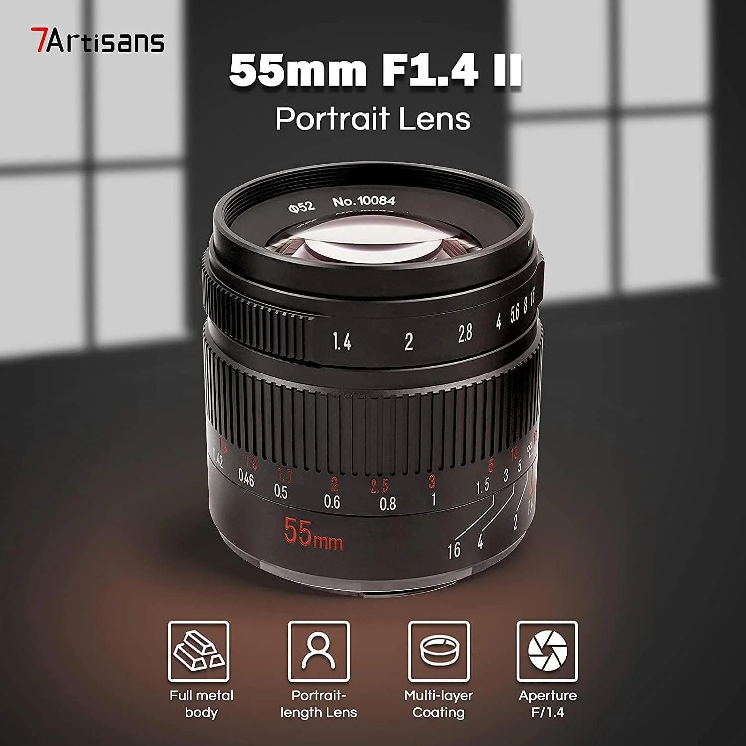 لنز دوربین پرایم 55mm F1.4 II APS-C هفت آرتیسان مناسب برای دوربین های بدون آینه نیکون با مانت Z مدل های Z6 Z7 Z250