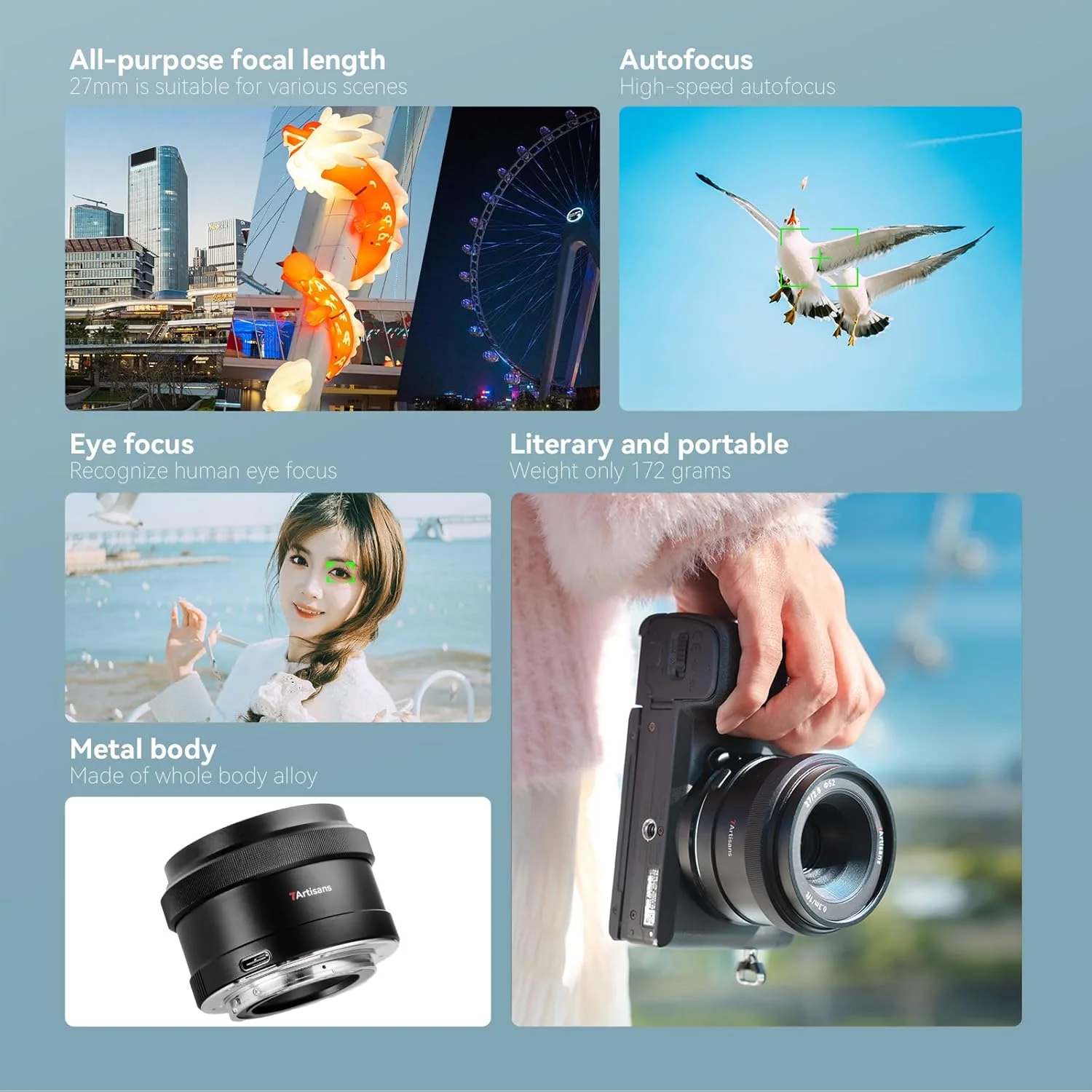 لنز دوربین 7artisans AF 27mm F2.8 APS-C با فوکوس خودکار STM و دیافراگم باز، سازگار با دوربین های بدون آینه Sony E-mount مدل های A6300 A6400 A6500 A6600 NEX-3 NEX-3N A7R A7RIII A7 A7S لنز دوربین 7artisans AF 27mm F2.8 APS-C با فوکوس خودکار STM و دیافراگم باز، سازگار با دوربین های بدون آینه Sony E-mount مدل های A6300 A6400 A6500 A6600 NEX-3 NEX-3N A7R A7RIII A7 A7S