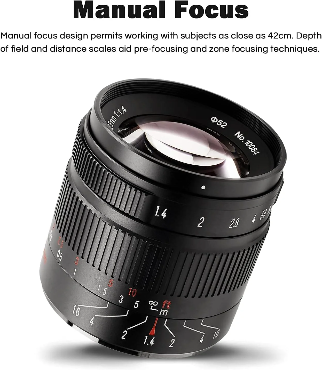 لنز دوربین پرایم 55mm F1.4 II APS-C هفت آرتیسان مناسب برای دوربین های بدون آینه نیکون با مانت Z مدل های Z6 Z7 Z250